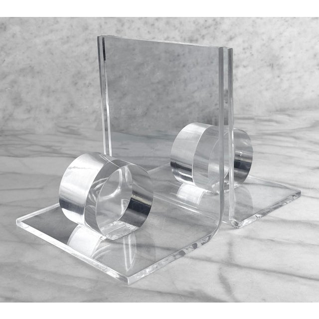 1980s Vintage Postmodern Lucite Geometrical Library Bookends - A Pair For Sale - Image 5 of 7