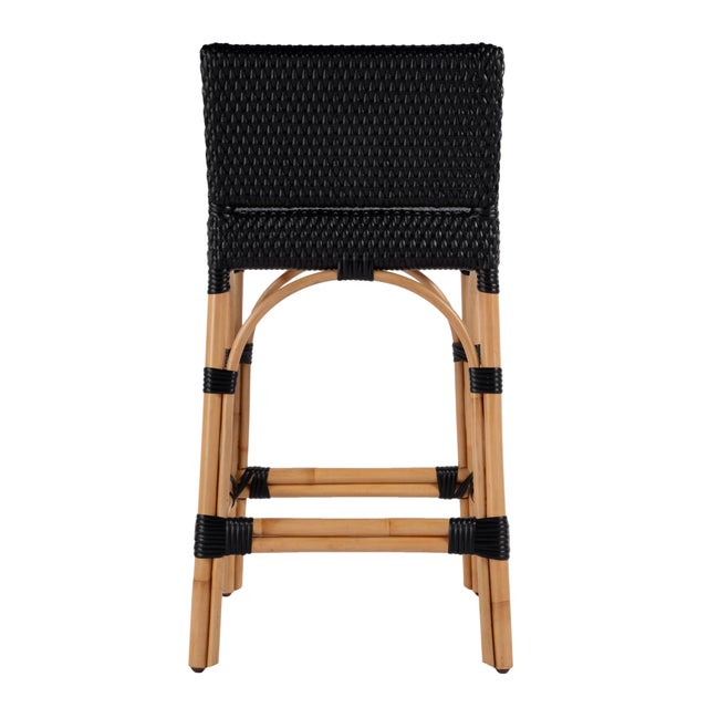 Serienna 24.5 in. Seat Height Rectangular Rattan Low Back Counter Stool, Black For Sale In Chicago - Image 6 of 8