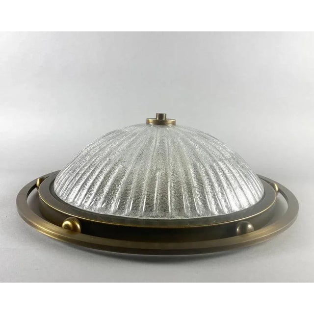 Amazing vintage ceiling lamp. Brass and glass large flush mount fixture by fisher leuchten, germany, 1960-70s. a lamp is a...