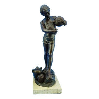 Large 20th Century Antimony Water Carrier Sculpture with Marble Base, Naples, Italy For Sale