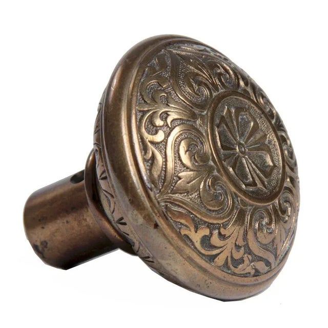 Late 19th Century 19th Century Antique American Ornamental Bronze Door Knob With Rosette For Sale - Image 5 of 9