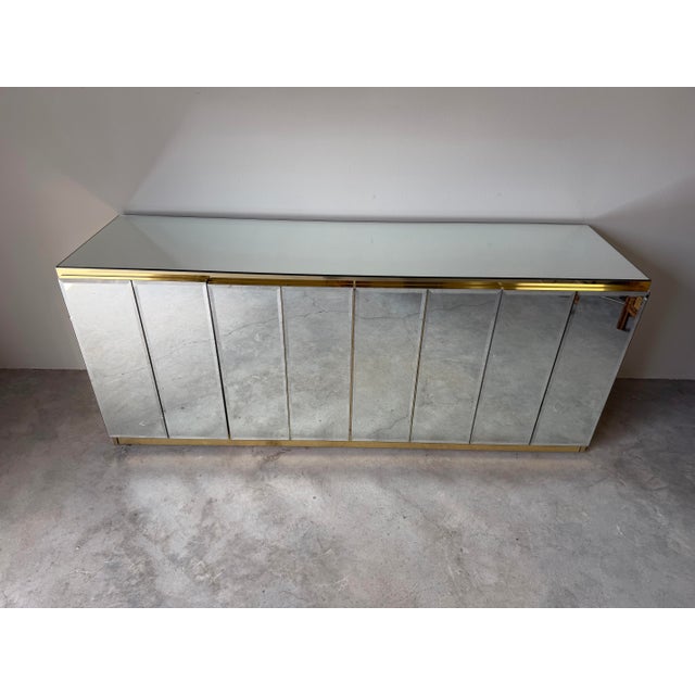 Hollywood Regency 1970’s Hollywood Regency Ello Brass & Beveled Mirror Credenza Sideboard For Sale - Image 3 of 12