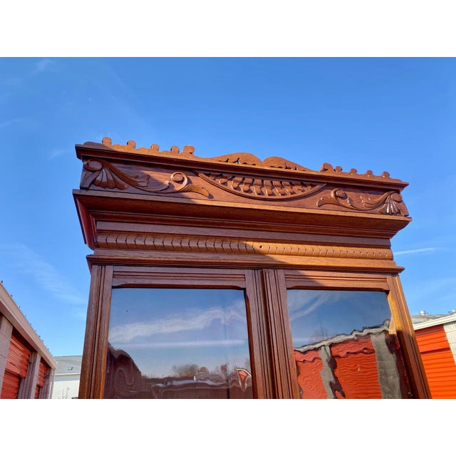 1800's Antique Victorian Eastlake Cylinder Roll-Top Secretary Desk With Bookcase For Sale - Image 9 of 11