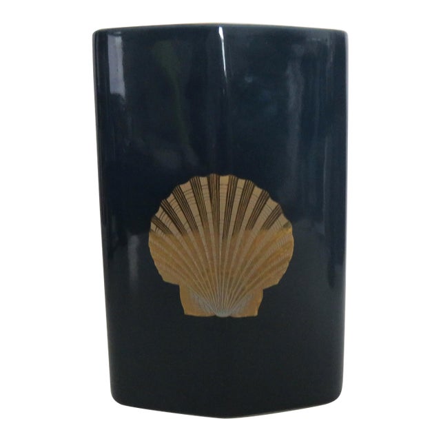 Blue With Gold Vintage Otagiri Oval Golden Treasures Vase VTG For Sale