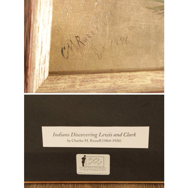 Late 20th Century Charles M. Russell 'Indians Discovering Lewis and Clark' Embellished Print, Custom Framed For Sale - Image 9 of 13