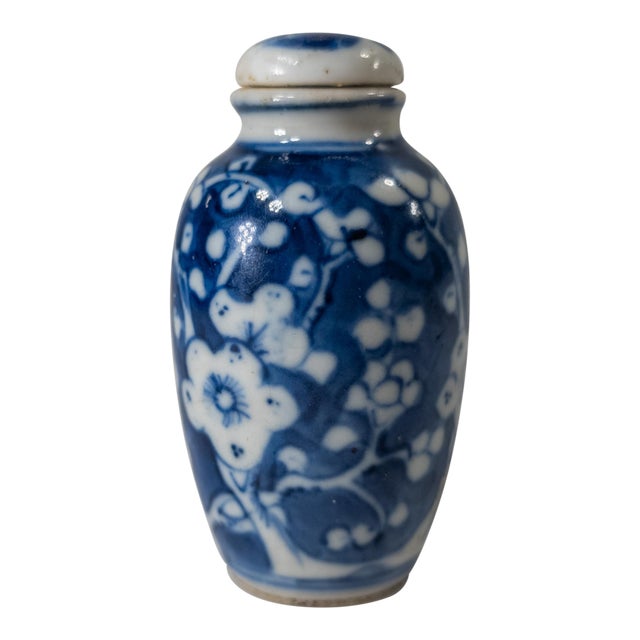 19th Century Chinese Blue and White Snuff Bottle With Prunus Decoration For Sale