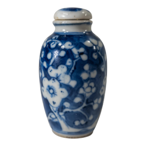 19th Century Chinese Blue and White Snuff Bottle With Prunus Decoration