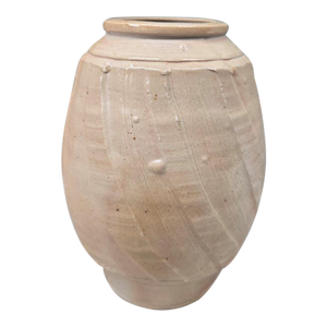 Bringle Signed Vintage Tan Pottery Flower and Feather Vase, 2001