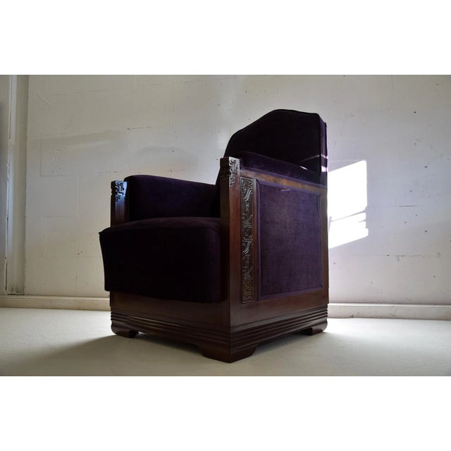 Art Deco Mahogany and Purple Velvet Lounge Chair by Carel Adolph Lion Cachet, 1930s For Sale - Image 6 of 9