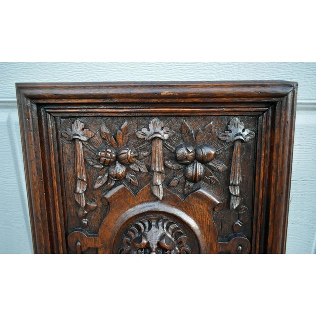 Brown Antique Carved Oak Tudor Style Lion Plaque For Sale - Image 8 of 12