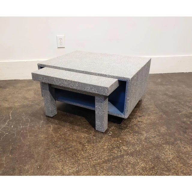 Striped navy/gray upholstery over wood. Designed by Minale-Maeda. This is a one of a kind prototype made for the Chroma...