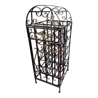 Spanish Revival Vintage Wrought Iron"Cage Shape"Wine Rack For Sale