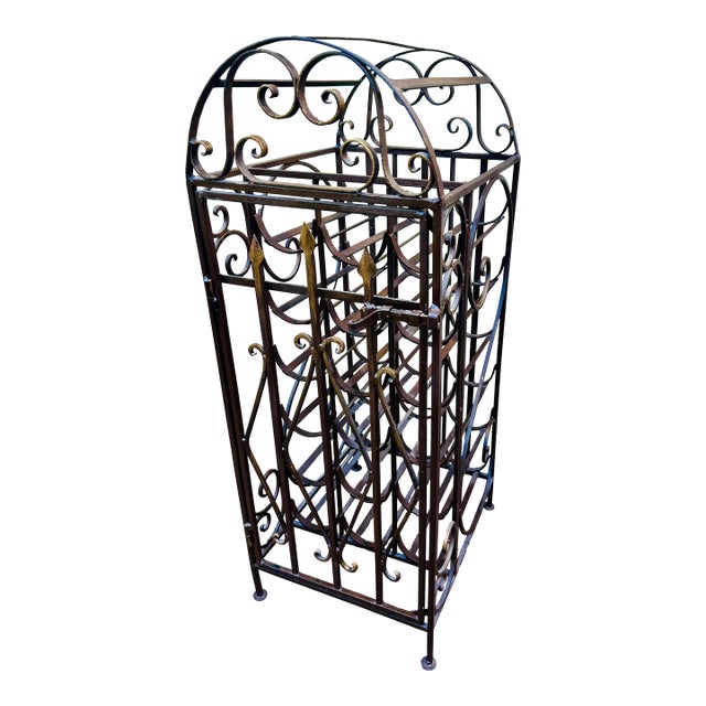 Spanish Revival Vintage Wrought Iron"Cage Shape"Wine Rack For Sale
