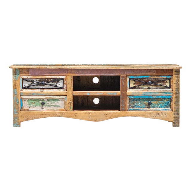 Rustic Reclaimed Wood Tv Stand & Media Console | Coastal Farmhouse Credenza For Sale