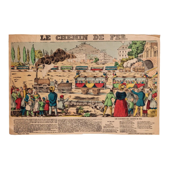 Unknown - Epinal Print, Le Chemin De Fer - Original Hand-Colored Lithograph - 19th Century For Sale