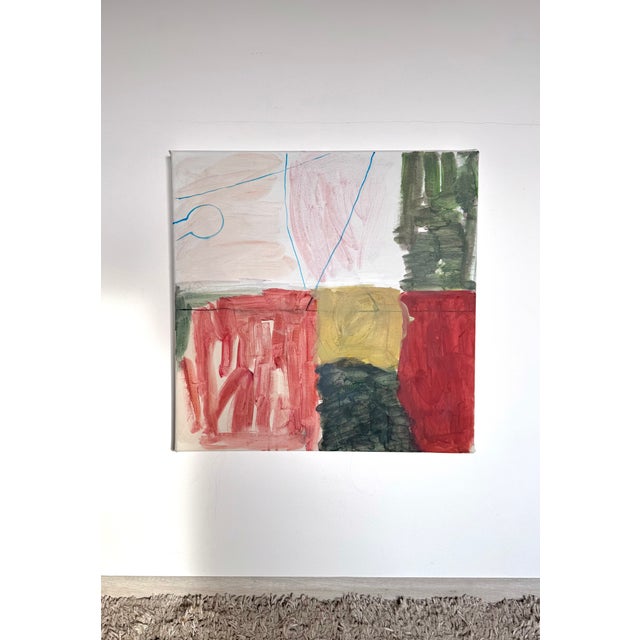 Abstract Abstract Acrylic Painting 20x20 Inches, Modern Color Block Wall Art, Square Contemporary Artwork for Living Room Interior For Sale - Image 3 of 5