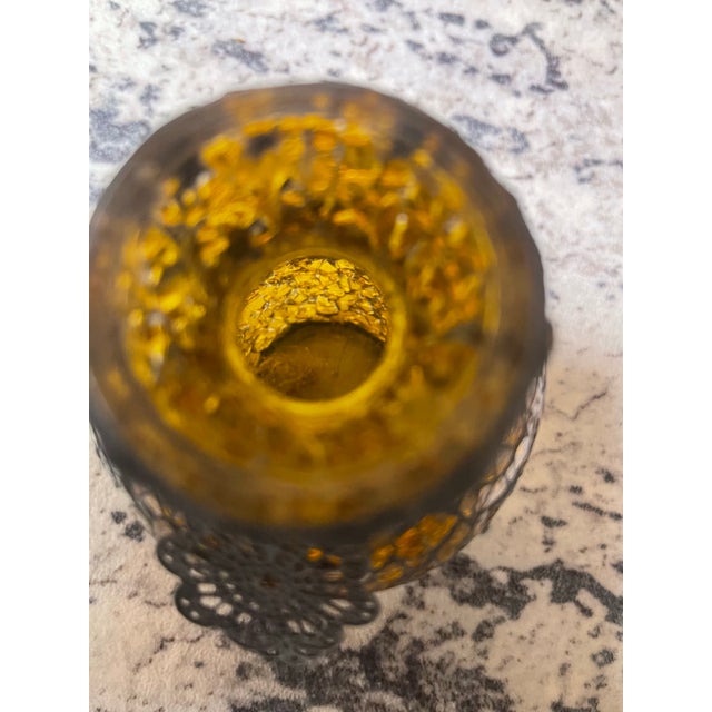 Amber Crackle Glass Mosaic Vase With Silver Filigree Charm 12 Inch Boho Decor For Sale - Image 4 of 5