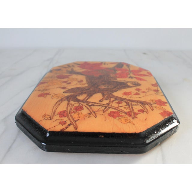 Wood Vintage Handmade Wood Wall Hanging Plaque Featuring a Deer in a Forest Setting For Sale - Image 7 of 8