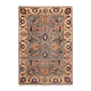 1990s Classic Ziegler Grey Ivory Hand-Knotted Wool Rug - 2'1'' X 2'11'' For Sale