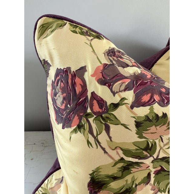 Set of 2 Silk Floral Pillows in Bernard Thorp Fabric For Sale - Image 4 of 6