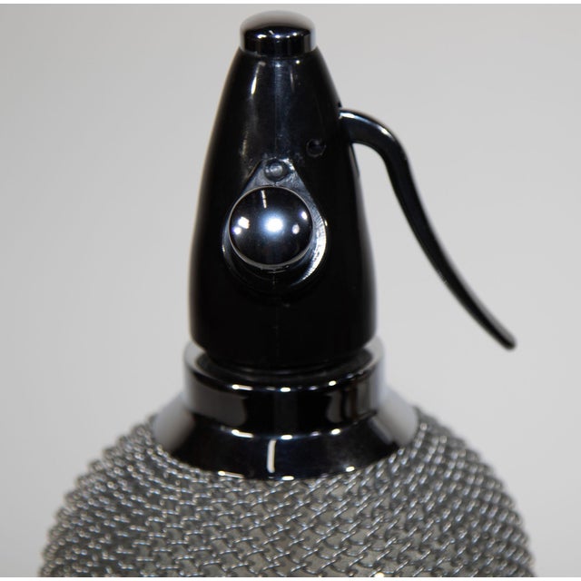 1970s Vintage Classic Soda Siphon Seltzer Glass Bottle With Wire Mesh For Sale - Image 5 of 18
