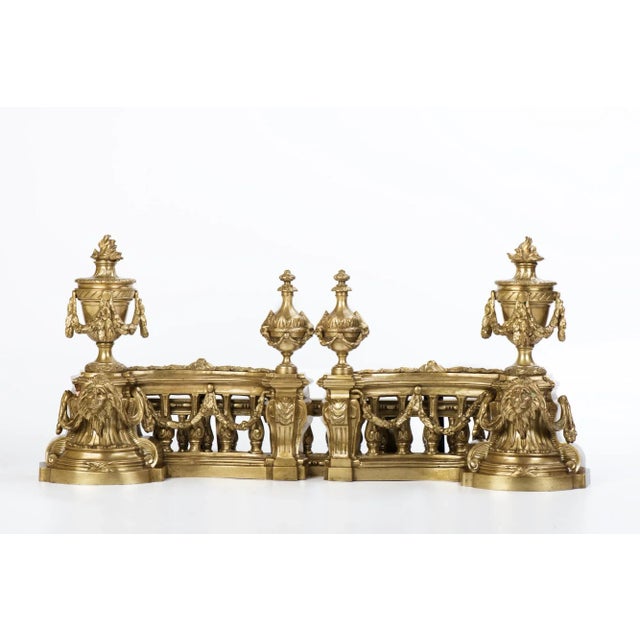 19th Century French Adjustable Bronze Fireplace Fender With Lion Heads For Sale - Image 4 of 12