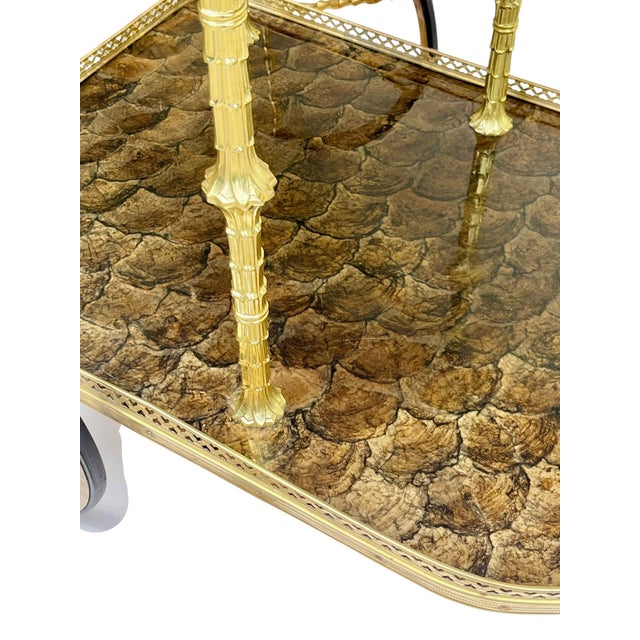 Mid-Century Brass & Tortoise Bar Cart in the Style of Maison Jansen For Sale - Image 13 of 18