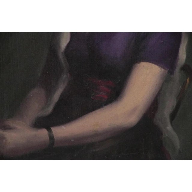Mid 20th Century Mid 20th Century Oil on Canvas Portrait Painting of a Veiled Lady For Sale - Image 5 of 7