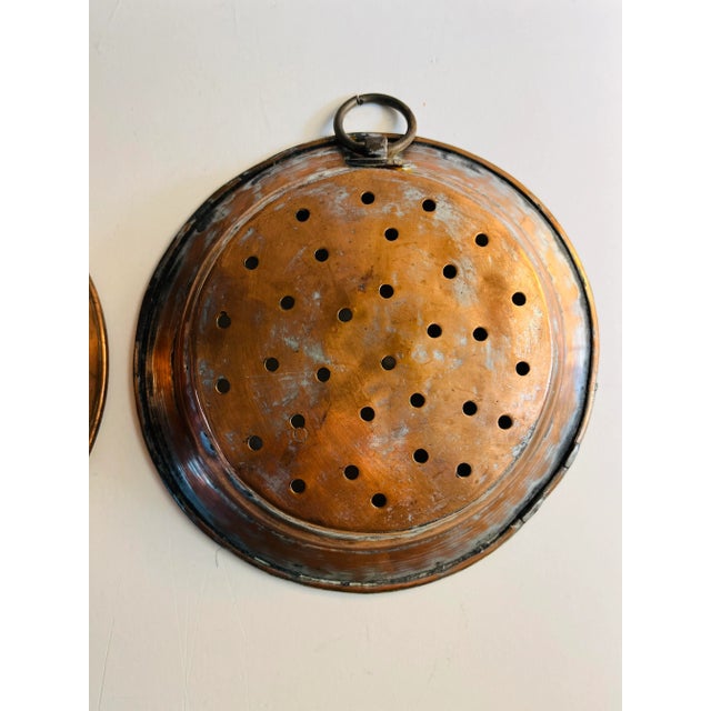 French Country Vintage 1960s French Copper Mold and Strainer Set of 2 For Sale - Image 3 of 5