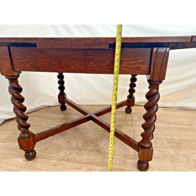 Antique Expanding Pub Kitchen Table Barley Twist Legs Quarter Sawn Tiger Oak For Sale - Image 10 of 14