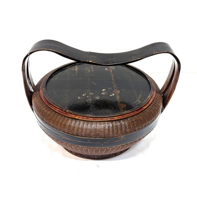 Wood Antique Chinese Bamboo & Rattan Basket For Sale - Image 7 of 9