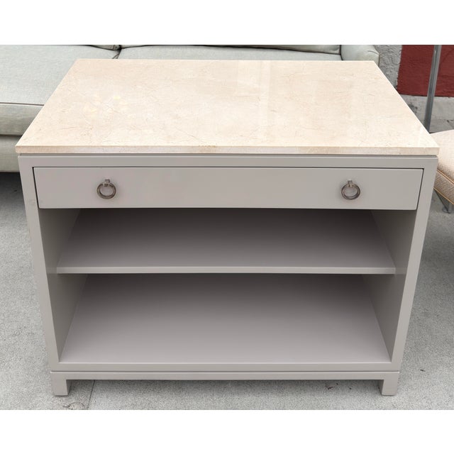 Art Deco 1 of 2 Nancy Corzine Lacquered Marble Top Nightstand For Sale - Image 3 of 6
