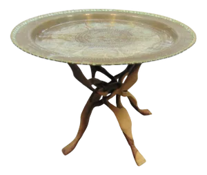 Mid Century Asian Style Brass Tray on Stand