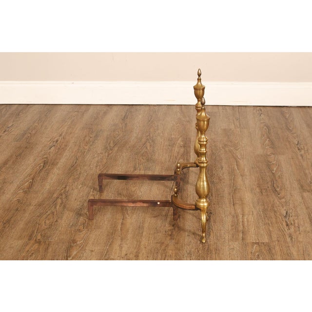 Black Puritan Federal Style Pair of Brass Andirons For Sale - Image 8 of 18
