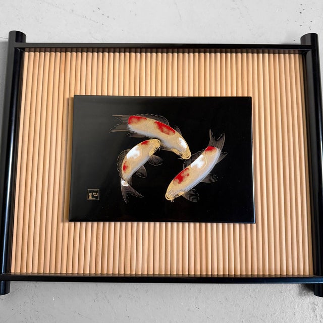 Wajima Lacquer Panel with Koi, 1970s For Sale - Image 9 of 18