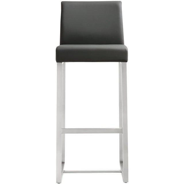 Denmark Grey Vegan Leather & Steel Bar Stools - Set of 2 For Sale - Image 4 of 12
