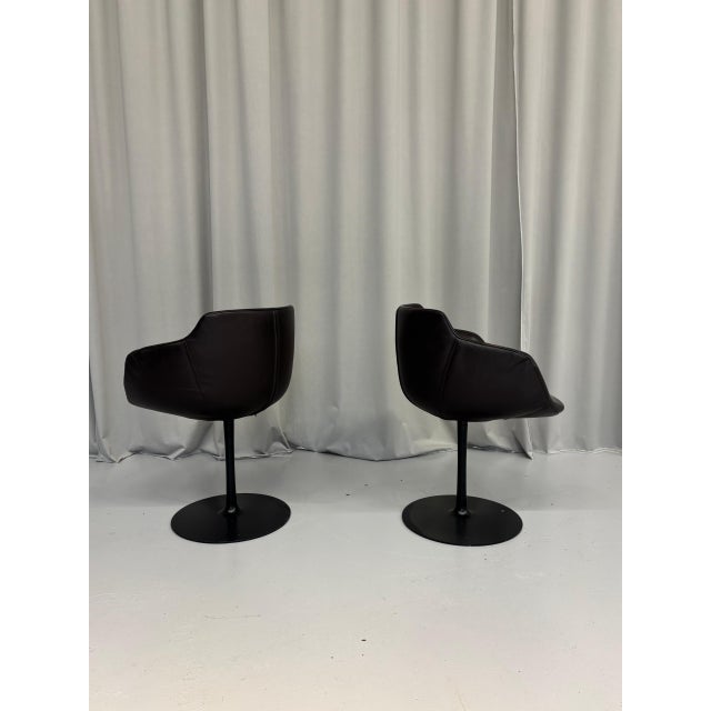 Vintage Brown Leather Swivel Cocktail Chairs, Italy, 1980s, Set of 2 For Sale - Image 9 of 10