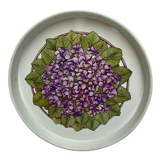 Vintage Hydrangea Round Serving Tray For Sale