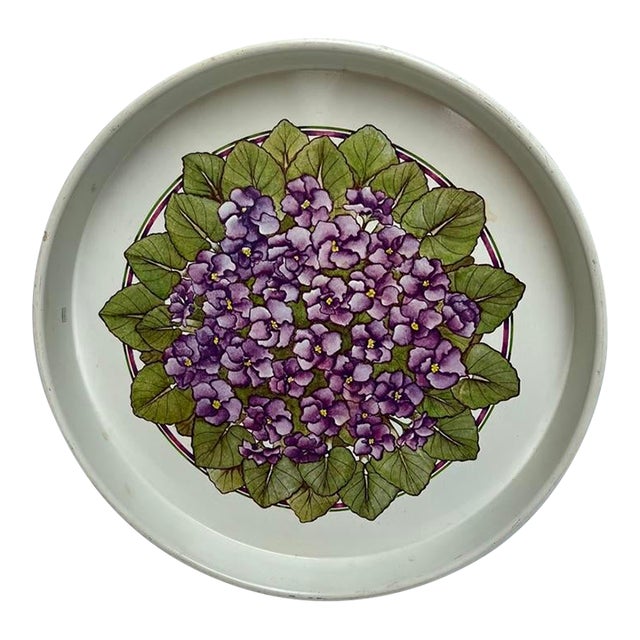 Vintage Hydrangea Round Serving Tray For Sale