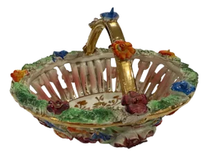 Mid 20th Century Italian Hand Painted Porcelain Basket