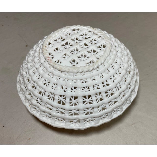 Antique Handmade Chinese White Basket Woven Porcelain Bowl Centerpiece Vase For Sale - Image 10 of 11
