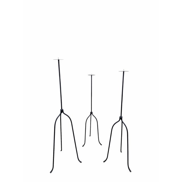 Rustic Vintage Black Iron Nail-Top Candle Stands – Set of 3 For Sale - Image 3 of 11
