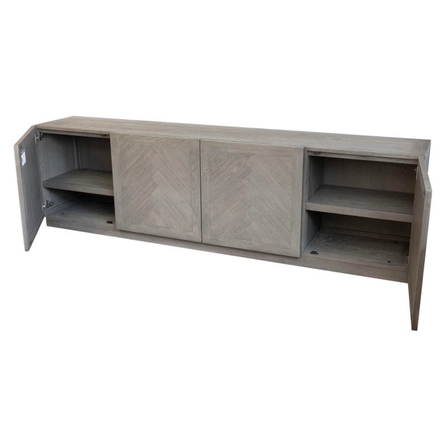 Modern Restoration Hardware Grey Herringbone 4-Door Media Console For Sale - Image 3 of 8