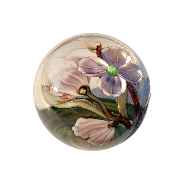 1980s Orient & Flume Dogwood Blossom Flower California Art Glass Paperweight For Sale - Image 5 of 15