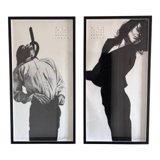 1990s Robert Longo Men in the Cities: Eric & Gretchen 1991 Hand-Signed Offset Lithograph Posters, Matching Framed Pair – Act Up / Amnesty Benefit For Sale