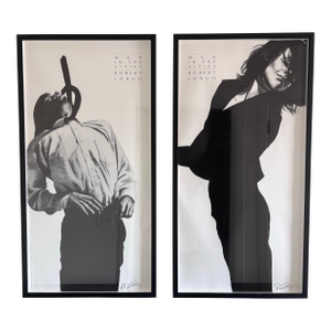 1990s Robert Longo Men in the Cities: Eric & Gretchen 1991 Hand-Signed Offset Lithograph Posters, Matching Framed Pair – Act Up / Amnesty Benefit