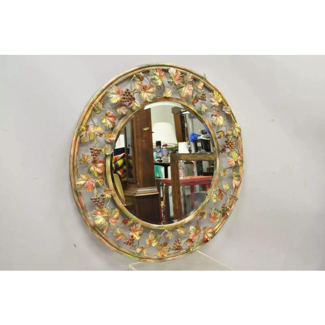 Vintage Italian Hollywood Regency Grapevine Maple Leaf Round Wall Mirror For Sale - Image 11 of 11