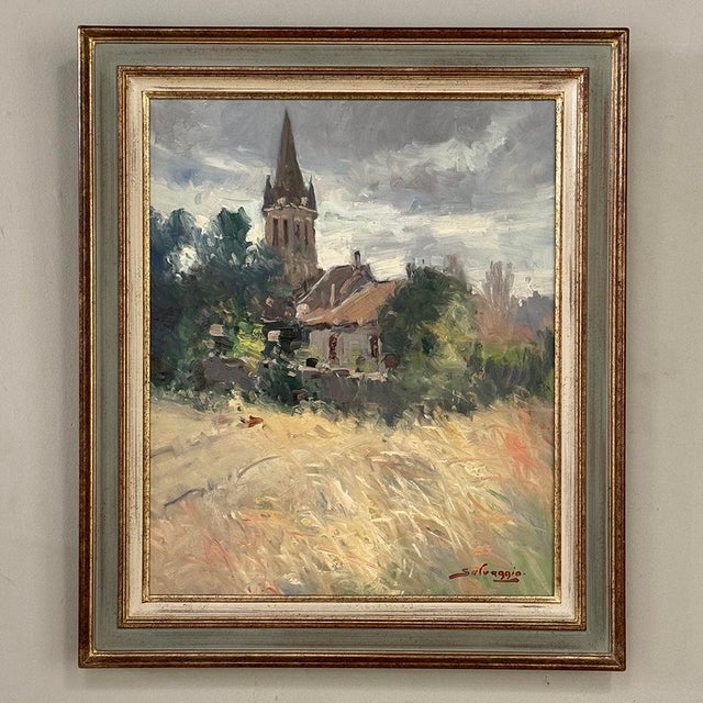 Framed Oil Painting on Canvas by Jose Salvaggio (1953-) 'Village on the Saulx River, Meuse' For Sale In Dallas - Image 6 of 16