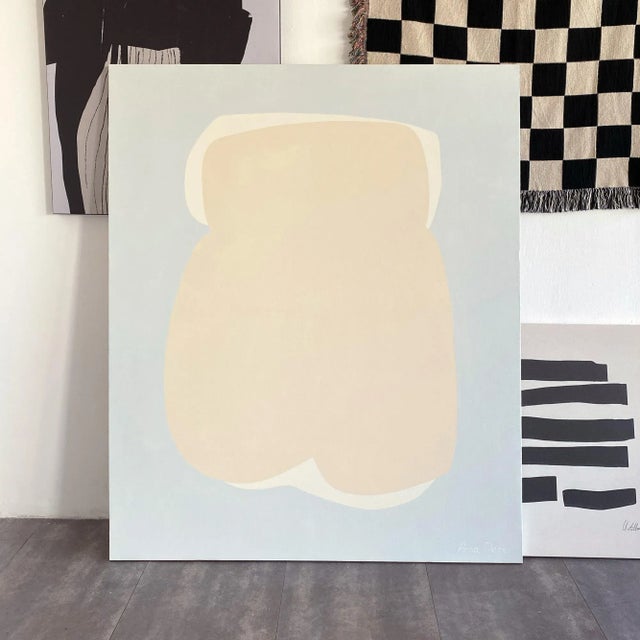 "Female". Acrylic on canvas. Abstract painting. Beige color on light blue background. Large oversized canvas....