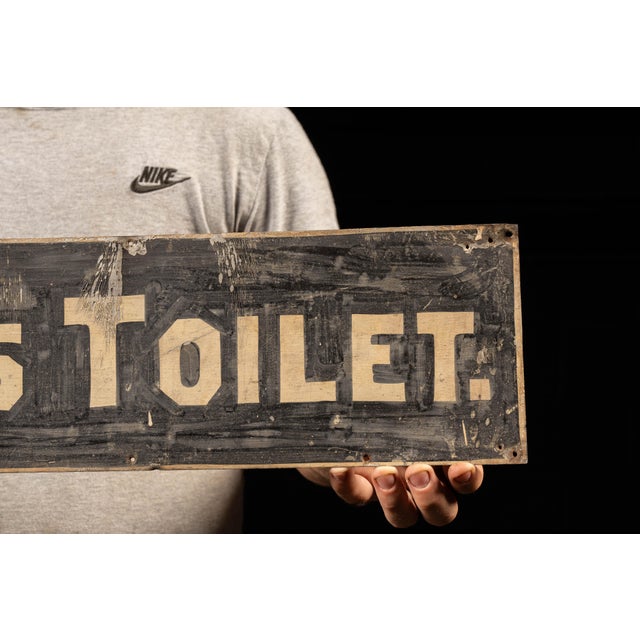 Antique Hand-Painted Directional Restroom Sign For Sale - Image 4 of 5
